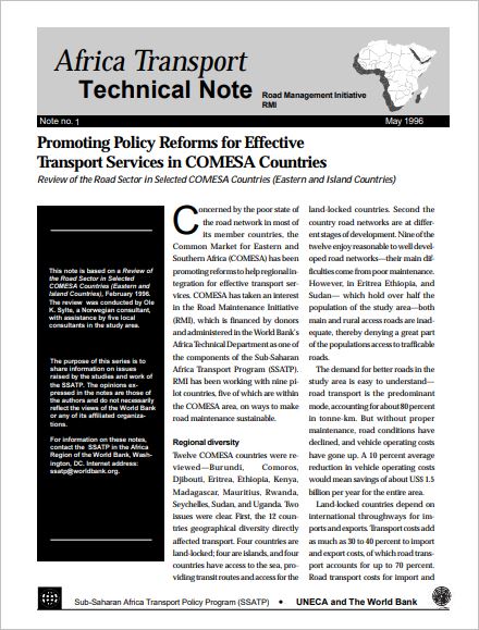 Promoting Policy Reforms for Effective Transport Services in COMESA Countries