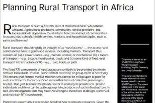 Planning Rural Transport in Africa