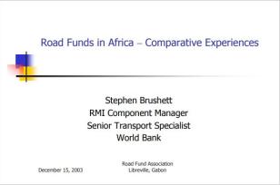 Road Funds in Africa: Comparative Experience