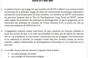 Déclaration d’engagement au SSATP - Mai 2003