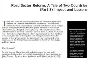 Road Sector Reform: A Tale of Two Countries -- (Part 3) Impact and Lessons