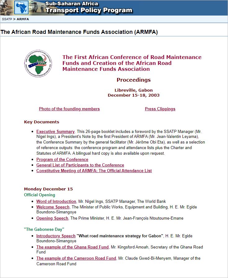 The New African Road Maintence Funds Associaction (ARMFA)
