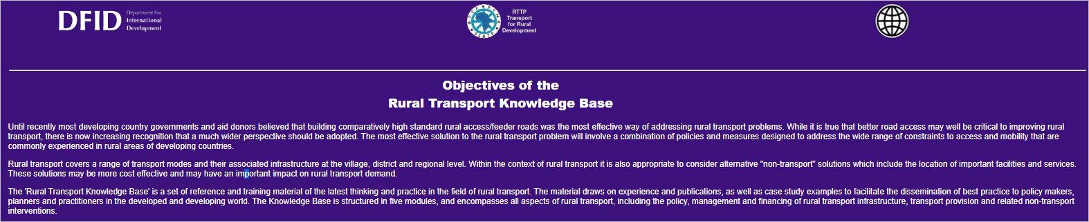 The Rural Transport Knowledge Base