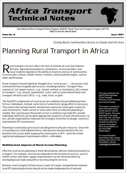 Planning Rural Transport in Africa