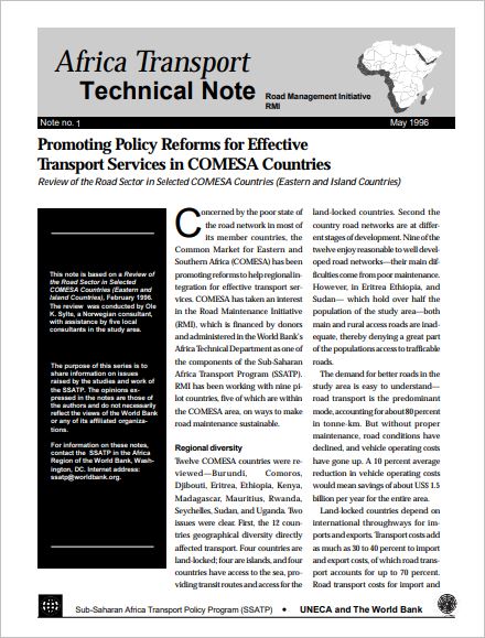 Promoting Policy Reforms for Effective Transport Services in COMESA Countries 