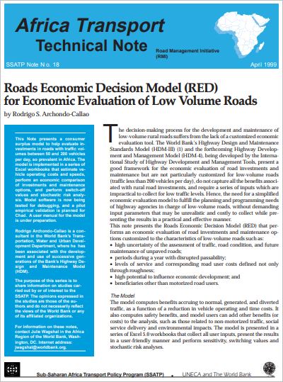 Roads Economic Decision Model (RED) for Economic Evaluation of Low Volume Roads