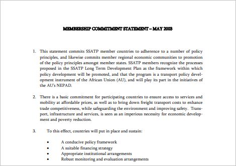SSATP Membership Commitment Statement - May 2003