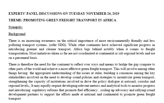 Briefing on Experts' Panel Discussion on Promoting Green Freight Transport in Africa